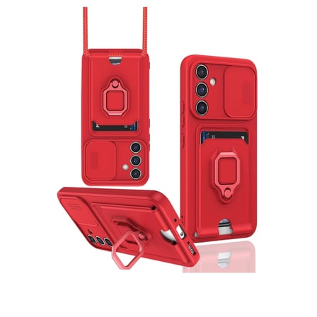 Samsung Galaxy A14 4g Kılıf Zuma Kartvizitli Yüzüklü Silikon - Kırmızı