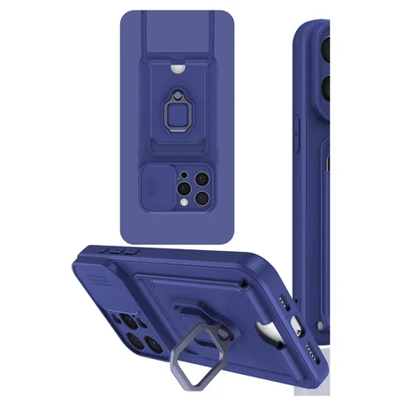 Apple İphone 15 Pro Max Kılıf Zuma Kartvizitli Yüzüklü Silikon - Lacivert
