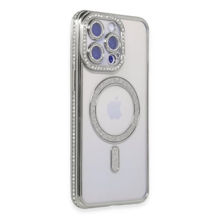 Apple İphone 15 Pro Kılıf Joke Simli Magneticsafe Kılıf - Gümüş