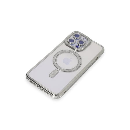 Apple İphone 15 Pro Kılıf Joke Simli Magneticsafe Kılıf - Gümüş