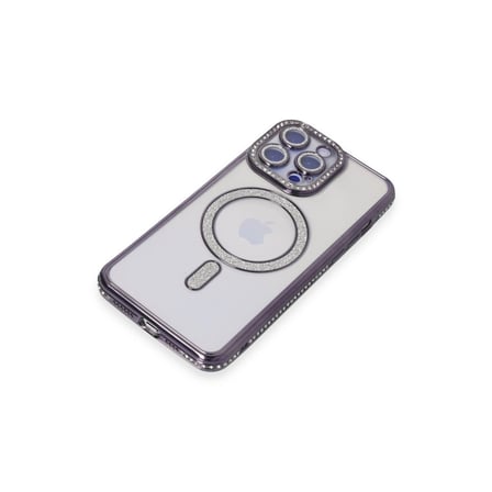 Apple İphone 15 Pro Max Kılıf Joke Simli Magneticsafe Kılıf - Derin Mor
