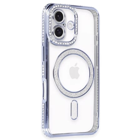 Apple İphone 16 Plus Kılıf Joke Simli Magneticsafe Kılıf - Mavi