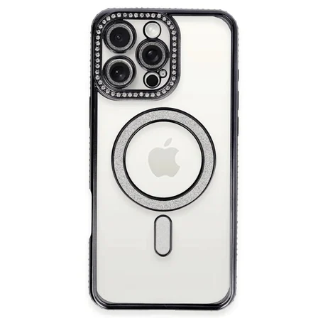 Apple İphone 16 Pro Kılıf Joke Simli Magneticsafe Kılıf - Siyah
