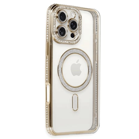 Apple İphone 16 Pro Kılıf Joke Simli Magneticsafe Kılıf - Gold