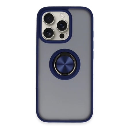 Apple İphone 16 Pro Max Kılıf Montreal Yüzüklü Silikon Kapak - Lacivert