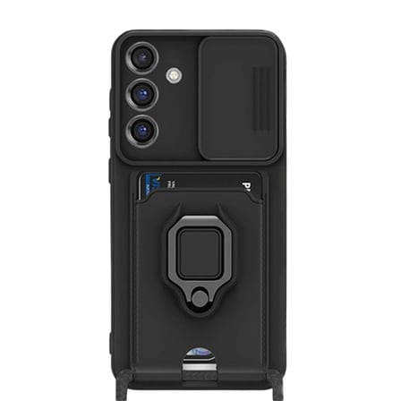 Samsung Uyumlu Galaxy S25 Plus Kılıf Zuma Kartvizitli Yüzüklü Silikon - Siyah