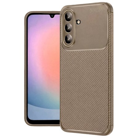 Samsung Galaxy A56 Kılıf Auto Focus Karbon Kapak - Kahverengi