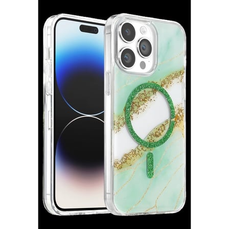 Onegif Apple İphone 14 Pro Max Lotus Simli Magsafe Kapak - Yeşil