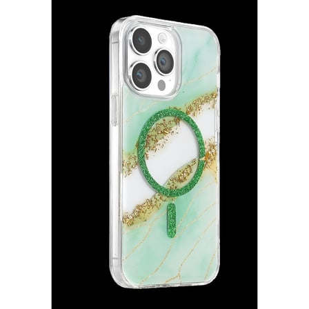 Onegif Apple İphone 14 Pro Max Lotus Simli Magsafe Kapak - Yeşil