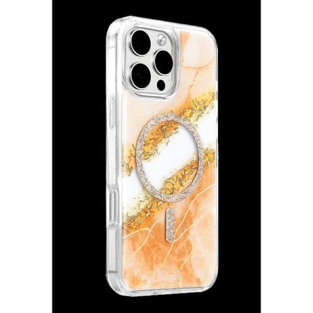 Onegif Apple İphone 16 Pro Max Lotus Simli Magsafe Kapak - Turuncu