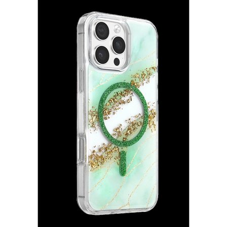 Onegif Apple İphone 16 Pro Max Lotus Simli Magsafe Kapak - Yeşil