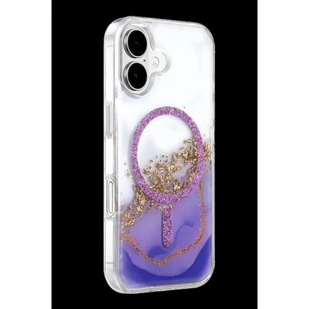 Onegif Apple İphone 17 Lotus Simli Magsafe Kapak - Mor