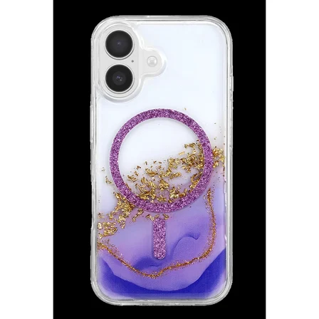 Onegif Apple İphone 17 Lotus Simli Magsafe Kapak - Mor