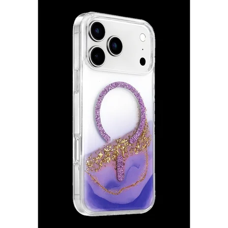 Onegif Apple İphone 17 Pro Lotus Simli Magsafe Kapak - Mor