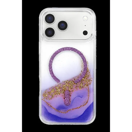 Onegif Apple İphone 17 Pro Lotus Simli Magsafe Kapak - Mor