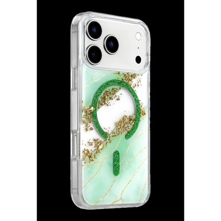 Onegif Apple İphone 17 Pro Lotus Simli Magsafe Kapak - Yeşil