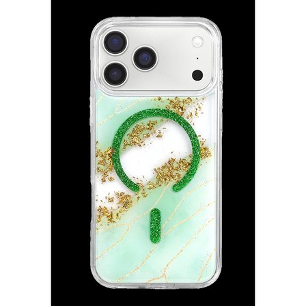 Onegif Apple İphone 17 Pro Lotus Simli Magsafe Kapak - Yeşil