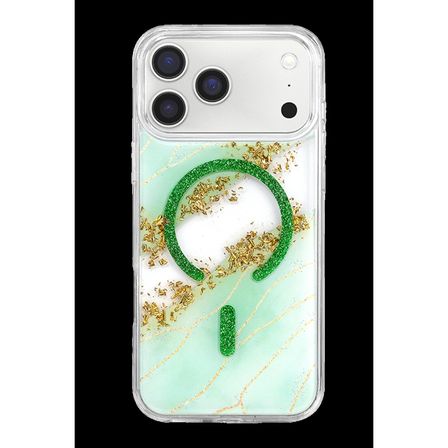 Onegif Apple İphone 17 Pro Max Lotus Simli Magsafe Kapak - Yeşil