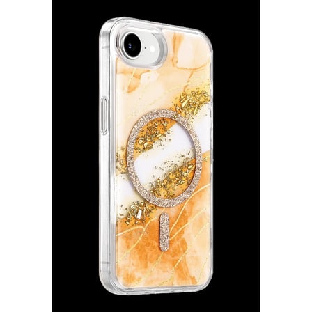 Onegif Apple İphone 17e Lotus Simli Magsafe Kapak - Turuncu