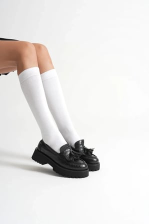 Kadın Günlük Siyah Kroko Baskılı Loafer Ayakkabı TR10MS03G