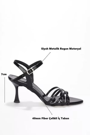 Kadın Siyah Metalik Rugan 7cm İnce Topuklu Abiye Ayakkabı TR45MY01A