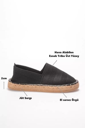 Kadın Siyah Triko Jüt Sargı El Yapımı Espadril TR44MY01A