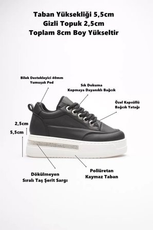 Kadın 8cm Boy Uzatan Gizli Topuklu Siyah Spor Ayakkabı TR04MS01A