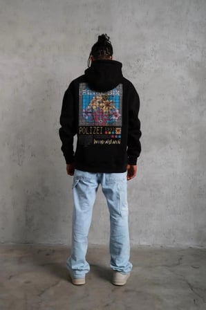 Erkek 3 İplik Pamuklu Kapüşonlu Baskılı Cepli Oversize Sweatshirt Hoodie - Siyah