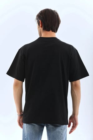 Erkek Düz Yazlık Kısa Kol Tişört Bisiklet Yaka Oversize T-Shirt - Siyah