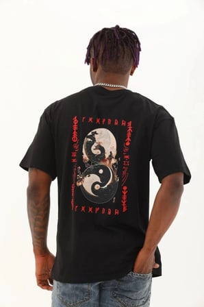 Erkek Baskılı T-Shirt Kısa Kol Bisiklet Yaka Regular Fit Rahat Kalıp Günlük Tişört - Siyah