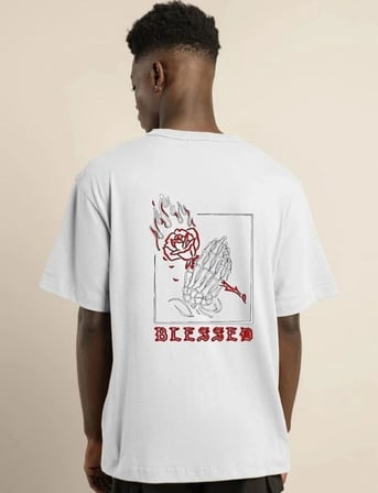 Erkek Baskılı T-Shirt Kısa Kol Bisiklet Yaka Regular Fit Rahat Kalıp Günlük Tişört - Beyaz