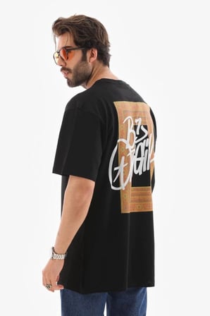 Erkek Baskılı T-Shirt Kısa Kol Bisiklet Yaka Regular Fit Rahat Kalıp Tişört -  Siyah