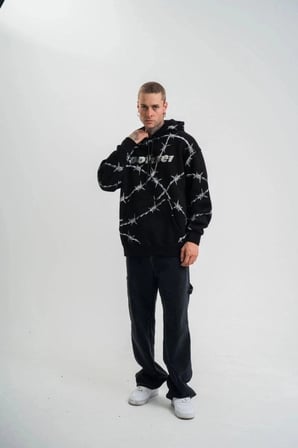 ERKEK Kapüşonlu Varak ve Pano Baskılı Hoodie  SweatShirt- Siyah