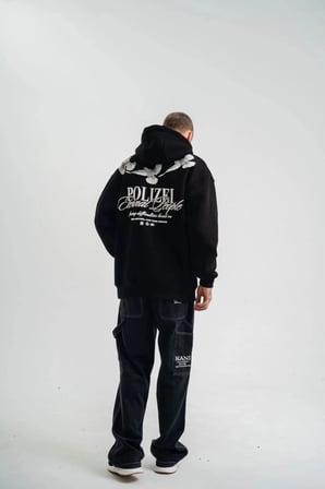 Erkek 3 İplik Pamuklu Kapüşonlu Baskılı Cepli Oversize Sweatshirt Hoodie - Siyah