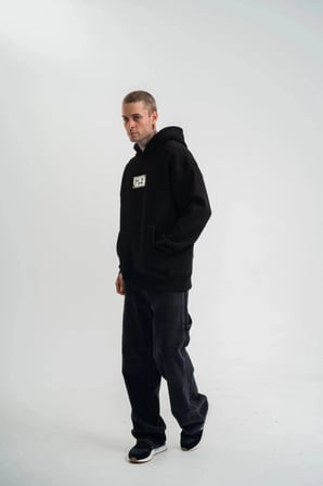 ERKEK 3 İplik Pamuklu Kapüşonlu Patchli Nakışlı Hoodie SweatShirt - Siyah