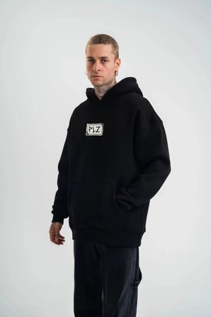 ERKEK 3 İplik Pamuklu Kapüşonlu Patchli Nakışlı Hoodie SweatShirt - Siyah