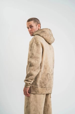 ERKEK 3 iplik Pamuklu Oversize Kapüşonlu Yıkamalı Hoodie SweatShirt - Bej