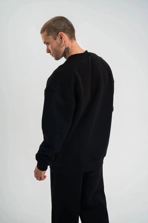 Erkek Uzun Kol Bisiklet Yaka 3 iplik Pamuklu Kışlık SweatShirt - Siyah