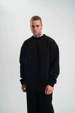 Erkek Uzun Kol Bisiklet Yaka 3 iplik Pamuklu Kışlık SweatShirt - Siyah