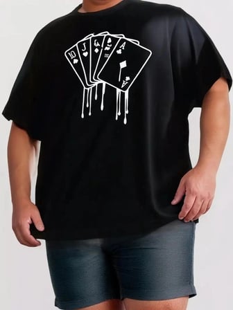 Erkek Kısa Kol Yazlık Tişört Bisiklet Yaka KART Baskılı T-Shirt - Siyah