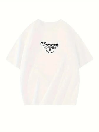 Kadın Baskılı Tişört Bisiklet yaka yazlık Kısa Kol oversize t-shirt - Beyaz