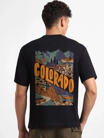 Erkek Tişört Baskılı Oversize Kısa kol T-shirt - Siyah