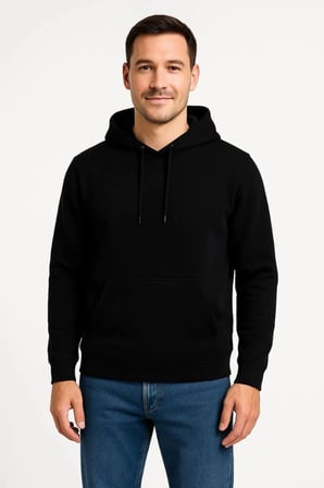 Erkek 3 İplik Pamuklu Kapüşonlu Kanguru Cepli SweatShirt hoodie - Siyah