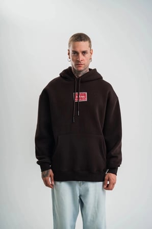 Erkek Nakışlı Kapüşonlu Oversize 3 İplik Pamuklu SweatShirt Hoodie - Siyah