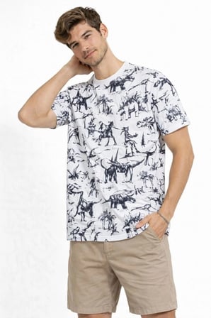 Erkek Dinozor Dijıtal ön ve arka Baskılı Tişört Bisiklet Yaka T-Shirt - Beyaz