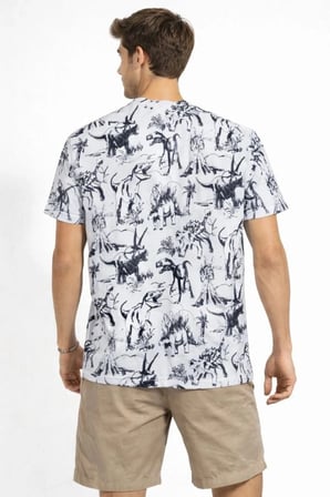 Erkek Dinozor Dijıtal ön ve arka Baskılı Tişört Bisiklet Yaka T-Shirt - Beyaz