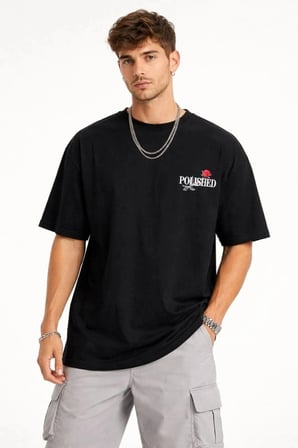 Erkek Kısa Kol Yazlık Tişört Bisiklet Yaka Baskılı Oversize T-Shirt - Siyah