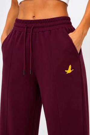 Kadın Osy Modal Yumuşak Dokulu Cima Dikişli Nakışlı Cepli Oversize Bol Paça Eşofman Altı - Bordo