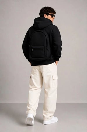 Erkek 3 İplik Şardonlu Tam Fermuarlı Kapüşonlu Arka Çanta Detaylı Sweatshirt - Siyah