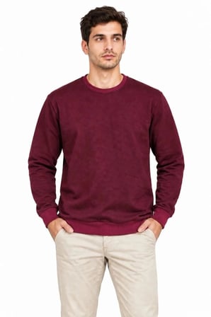 Erkek 2'Li Bisiklet Yaka İçi Şardonlu 2 İplik Düz Uzun Kollu Regular Fit Sweatshirt -Bordo & Kahverengi